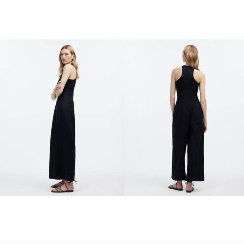 NWT Madewell Seamed Wide-Leg Sleeveless Linen Jumpsuit Black - 8 - Picture 8 of 12